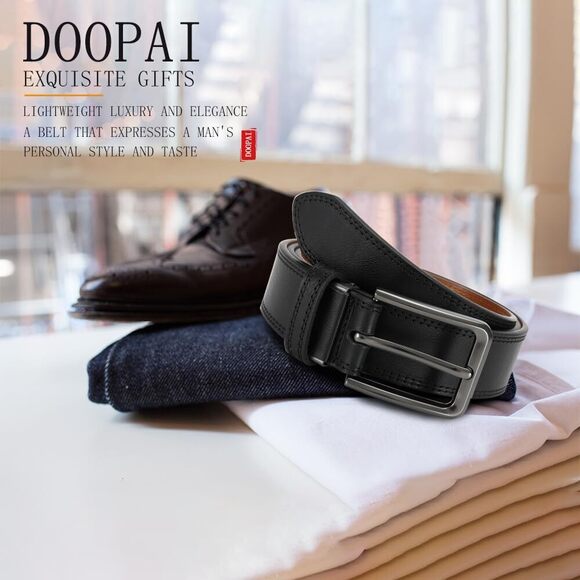 Men's Leather Belt - 1 3/8" Genuine Cowhide Dress Belt For Work, With⭐️ - Picture 2 of 6